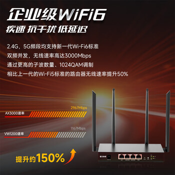 飞鱼星5G双频千兆无线路由器3000M无线商用高速路由 wifi6穿墙精钢铁壳 多WAN支持医保专线AX1800