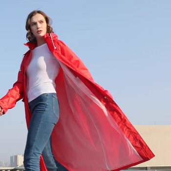 琴飞曼雨衣连体雨衣加厚成人连帽户外旅行徒步男女骑行电动摩托车雨披枣红XL