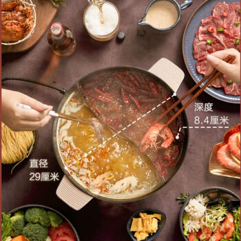小熊电热火锅5L家用鸳鸯火锅不粘锅速热多功能一体锅 5l一体式鸳鸯火锅 DHG-C50K5
