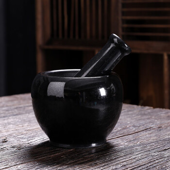 家用天然乌金石石臼捣蒜器捣药罐石盅蒜臼子捣碎器宝宝辅食研磨器