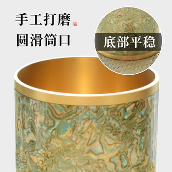 梅林笔庄黄铜镶嵌铜笔筒大容量实心黄铜贝壳纹笔筒大容量创意轻奢高级感学生桌面办公室收纳金属毛笔收纳筒