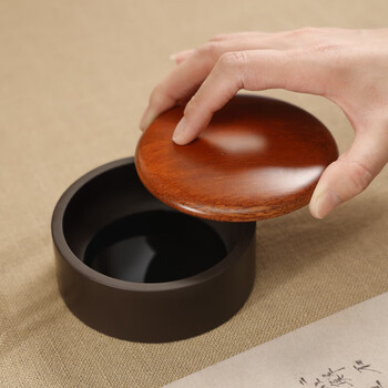 漢墨宋坑端砚4寸墨池 砚台原石带盖墨海 文房四宝毛笔书法墨汁用品