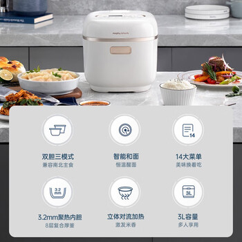 摩飞电器（Morphyrichards）多功能电饭煲小型家用3L双胆预约电饭锅智能和面机面包机 雅典白 3L MR8500