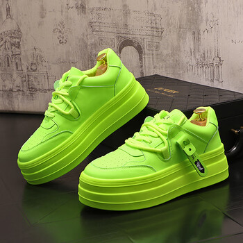 站松糕鞋厚底增高男鞋潮流 小白鞋运动鞋45 46码休闲板鞋 荧光绿单鞋
