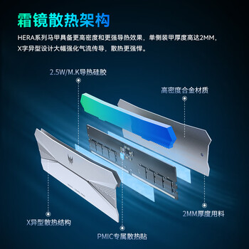 宏碁掠夺者（PREDATOR）48G(24G×2)套装 DDR5 6000频率 台式机内存条 Hera影锋系列 RGB灯条(C28) 潜影黑 AI电脑配件