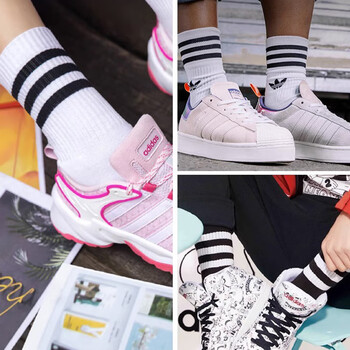 阿迪达斯长袜秋冬保暖袜子男女运动瑜伽吸汗棉袜羽毛球袜HT3454 白色 L 