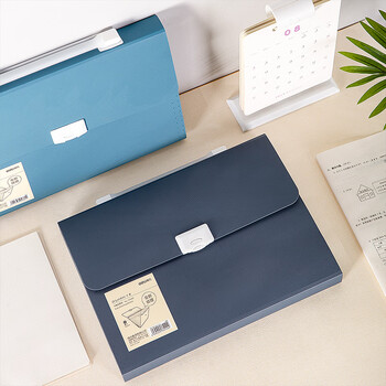 得力（deli）13格A4手提风琴包多层文件夹 乐素系列学生试卷资料收纳 办公文件保护 小学初中高中 深蓝72593