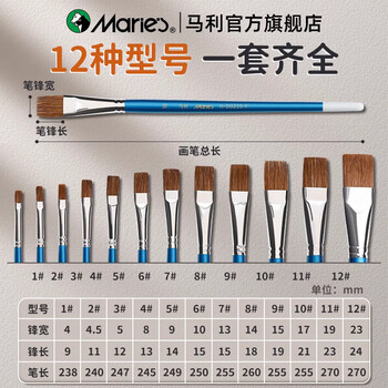 马利平头狼毫水粉画笔油画笔排笔丙烯画笔笔刷色彩用笔水粉笔美术专用排笔笔刷双号6支水彩工具套装