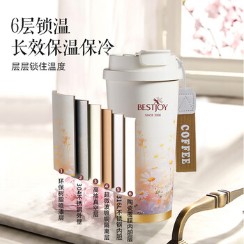 富光拾喜（FUGURNG BESTJOY）保温杯咖啡杯男女士陶瓷内胆便携车载随行杯吸管水杯子 520ml