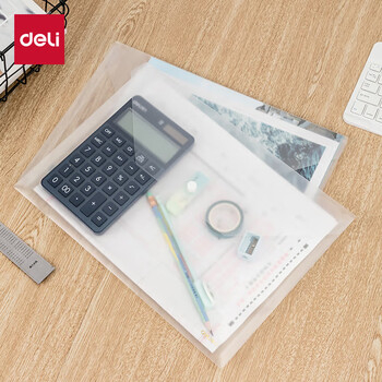 得力（deli）10只A4加厚透明文件袋 按扣资料袋 防水档案袋公文袋 财务票据试卷收纳 学生办公用品5501A透明