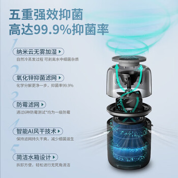 飞利浦（PHILIPS）无雾加湿器 静音大容量 母婴级卧室孕妇婴儿 纯净式冷蒸发五重抑菌智能调节HU5710/13黑色