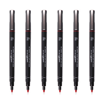 uni三菱（uni）0.1mm水性绘图针管笔 PIN-200美术设计描边笔勾线笔红色 6支