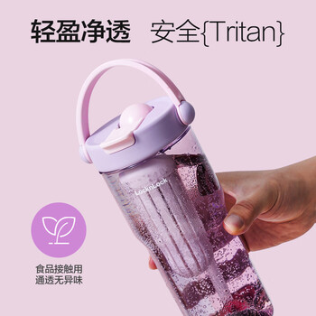 乐扣乐扣（LOCK&LOCK）大容量塑料吸管水杯tritan户外水壶带提手茶仓男女杯子紫色800ML