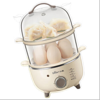 小熊 煮蛋器 家用蒸蛋器 旋钮可定时煮蛋羹机 可煮7个蛋高温断电保护迷你单双层蒸锅 米黄色 ZDQ-B14R1