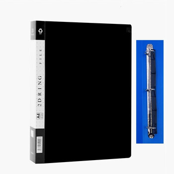 绿文 黑色3孔D型夹 A4纸办公文件夹 资料夹子 装订夹透明插页档案夹 塑料打孔收纳夹 单个装