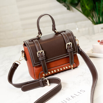 宸光2019真皮女包铂金包牛皮单肩手提包斜跨女士包包潮流时尚 棕色