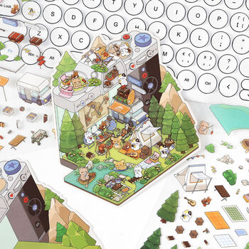 舒星50张造景贴纸合集本 20款diy手工小屋3d立体微缩场景贴纸堆叠收纳解压贴画玩具素材新年礼物