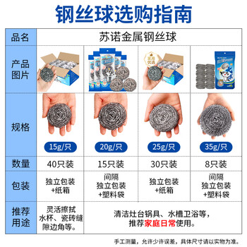 苏诺钢丝球410不锈钢30只箱装去污强不掉屑清洁球洗锅刷加重款25g/只
