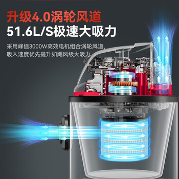 扬子工业吸尘器大功率3000W干湿吹三用家用开荒装修保洁地毯除尘机40L大容量仓库酒店吸尘机CX-3000B
