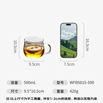 富光花茶杯 男女士茶水分离杯子 双层办公泡茶玻璃杯带把高硼硅水杯