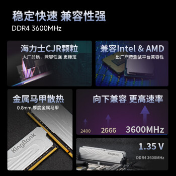 金百达（KINGBANK）64GB(32G×2)套装 DDR4 3600 台式机内存条海力士原装CJR颗粒 银爵 C18