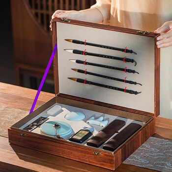 梅林笔庄文房四宝精品礼盒套装砚台毛笔书法专用工具笔墨纸砚师恩礼盒装礼物精品高档工具全套清明上河图