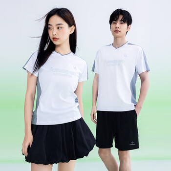 川崎（KAWASAKI）羽毛球服运动短袖T恤男款排汗速干透气休闲服C1026 灰色 3XL