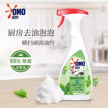 奥妙（OMO） 油污清洁剂厨房重油污净绿茶薄荷香型480G+手帕纸1包