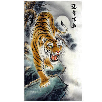 猛虎 虎嘯山林 掛軸 手绘猛虎品牌及商品- 京东