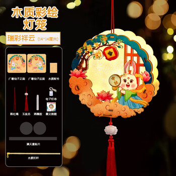 璟若繁星 木质彩印灯笼中国风新年手工diy手提小花灯 10个起发