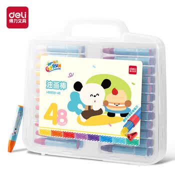 得力（deli）48色六角杆油画棒带延长器蜡笔易上色炫彩棒彩笔儿童幼儿学生画画绘画文具HM859-48毕业礼物