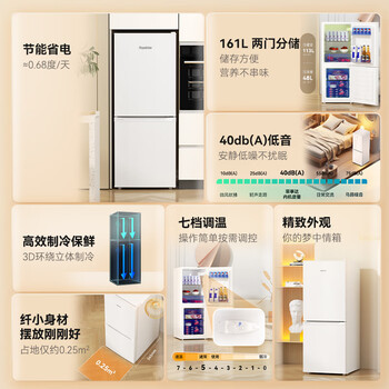 荣事达（Royalstar）161升小冰箱小型家用出租房办公室宿舍双开门两门双门二门电冰箱节能省电低音白色BCD-161L9RSZ