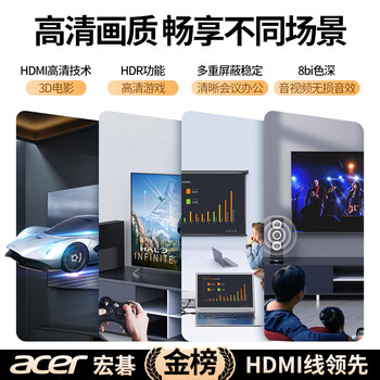 宏碁（acer）HDMI线2.0版 4K超高清线1.5米 3D视频线工程级 笔记本电脑显示器机顶盒电视投影仪数据连接线