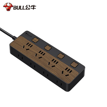 公牛（BULL）GN-R1443 新国标插座/插线板/插排/排插/接线板/拖线板 8位分控1.8米 黑色木纹