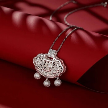 周大福同款和s999足银银锁吊坠婴儿宝宝长命锁银项链简约儿童平安银