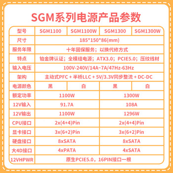 台达（DELTA）SGM1300W白色 单路12V白金全模全电压台式机电脑电源 ATX3.0/PCIE5.0/支持50系显卡/压纹线