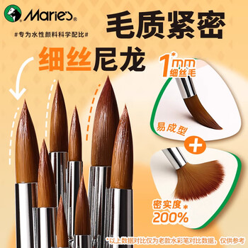 马利水彩画笔套装美术生专用绘画水彩笔尼龙毛丙烯水粉笔水彩颜料笔圆头初学者毛笔学生油画笔单号3支