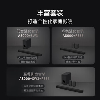 索尼（SONY）家庭影院电视音响回音壁音响 客厅壁挂可遥控蓝牙音箱环绕强化套装HT-A8000+RS3S全景声 4K 120Hz