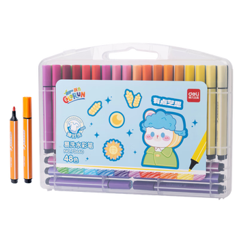 得力（deli）易可洗48色水彩笔学生三角杆儿童美术画画绘画勾线马克笔粗三角杆易握水彩笔