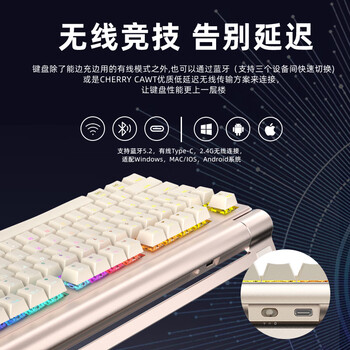 CHERRY樱桃MX8.3客制化无线机械键盘8K回报铝合金 热插拔蓝牙三模RGB无畏契约 兼容WIN/MAC 星陨灰 茶轴