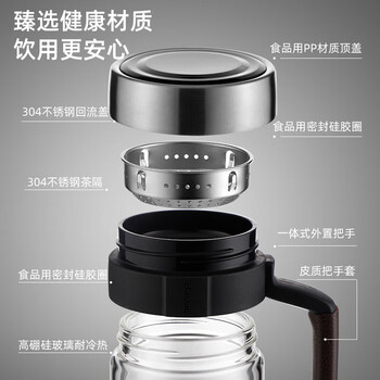 富光悠咖商务办公杯500ml双层玻璃杯防烫带手柄G1811-SH-500颜色随机