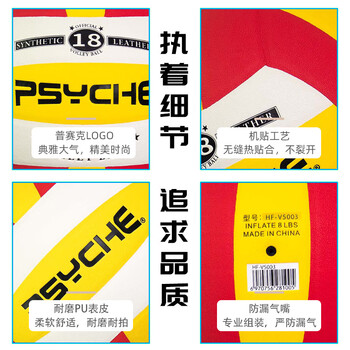 PSYCHE中考排球标准5号PU排球热贴合柔软室内训练比赛排球 V5017蓝黄