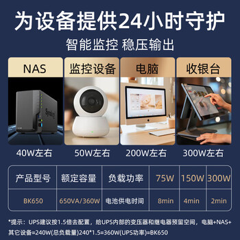 VISENCH威神BK650 ups不间断电源360W/650VA nas办公电脑路由网络设备家用商用停电应急备用ups电源