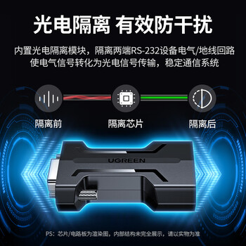 绿联RS232光电隔离器 工业级无源DB9针串口公对母光电隔离模块阻燃防雷击浪涌保护器 80734 绿联RS232光电隔离器 工业级无源DB9针串口公对母光电隔离模块阻燃防雷击浪涌保护器 80734