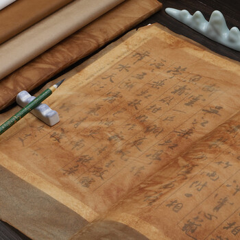 梅林笔庄古法蝉翼纸书法专用半生半熟宣纸毛边纸小楷书法国画作品纸临摹毛笔字练习用纸仿古色100张43*35cm