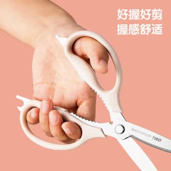 得力（deli）厨房剪刀食品级家用鸡骨剪食品剪中号可夹核桃不锈钢多功能剪骨剪子剪蔬菜剪烤肉190mm 灰TJ18