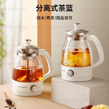 HYUNDAI韩国煮茶器 迷你养生壶一人蒸汽喷淋式蒸茶器全自动升级保温黑茶白茶 白色【不锈钢滤网】 1L