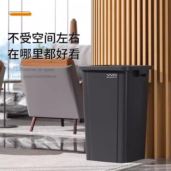纽仕达垃圾桶无盖100L方形黑灰色商用餐饮办公室厨房饭店大号垃圾箱