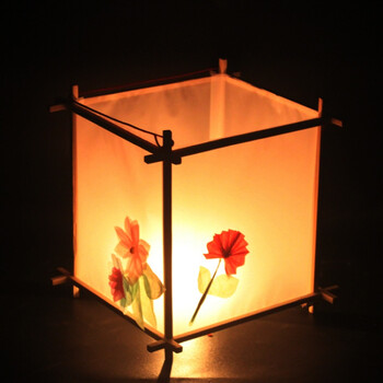 手工制作灯笼材料包中式宫灯仿古新年手提 暖黄色四角宫灯(纸)创意版