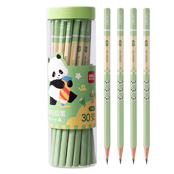 得力（deli）熊猫三角杆书写铅笔30支HB铅笔原木学生考试素描绘图铅笔写字练字书写XM911-HB学生开学文具